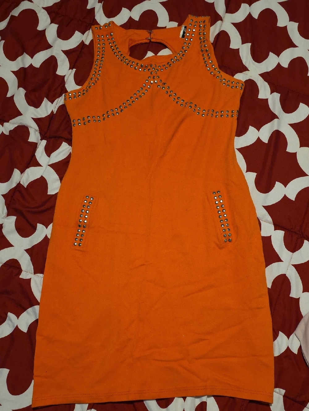 Joseph Ribkoff Orange Studded Sleeveless Mini Dress